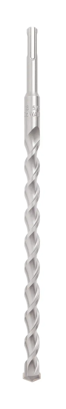 Broca SDS espiral de metal para mampostería, mostrada vertical sobre fondo blanco.