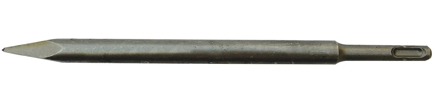 Una broca cincel SDS de acero con punta afilada, usada para demolición o romper concreto con taladro rotativo.
