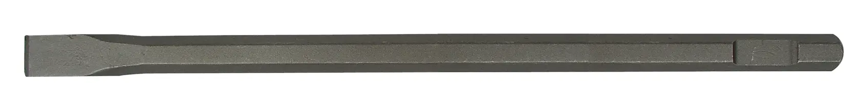 Un accesorio de cincel plano para trabajos de demolición, hecho de metal, mostrado sobre un fondo blanco.